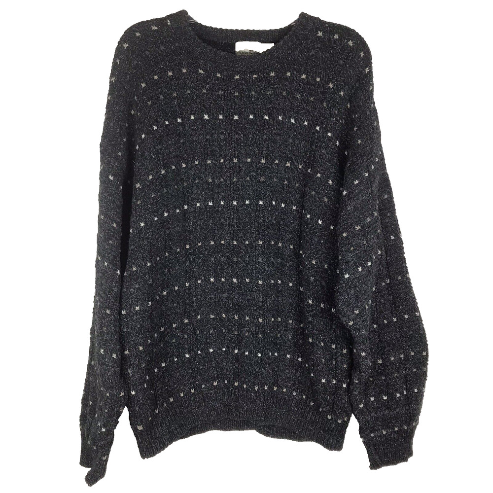 Alpine Ridge Sweater Crew Neck Cotton Blend Gray Marled X Dotted Stripe Sz Large